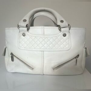 Celine Boogie White Cracked Leather Too Handle Bag
